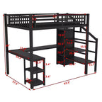 Lit mezzanine Whisen Metal complet avec armoire, éclairage LED, bureau en L et USB, matériaux de qualité supérieure pour la stabilité