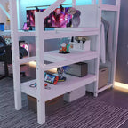 Lit mezzanine Whisen Metal complet avec armoire, éclairage LED, bureau en L et USB, matériaux de qualité supérieure pour la stabilité