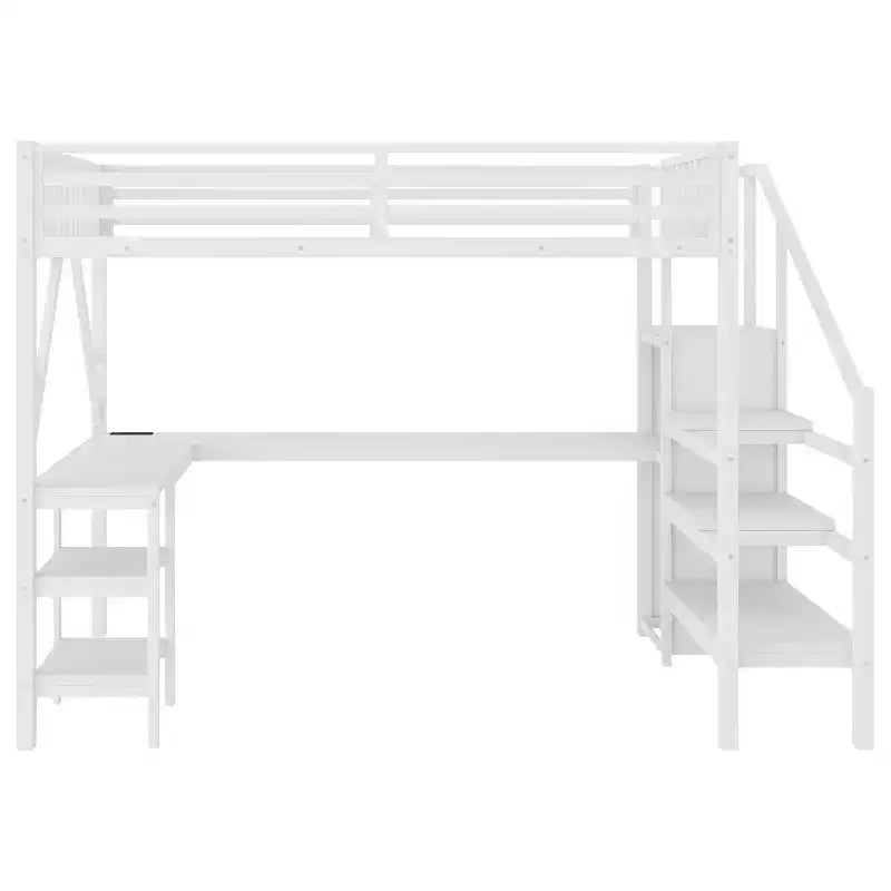 Lit mezzanine Whisen Metal complet avec armoire, éclairage LED, bureau en L et USB, matériaux de qualité supérieure pour la stabilité