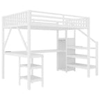 Lit mezzanine Whisen Metal complet avec armoire, éclairage LED, bureau en L et USB, matériaux de qualité supérieure pour la stabilité