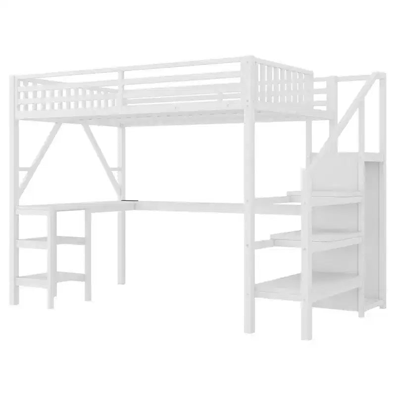 Lit mezzanine Whisen Metal complet avec armoire, éclairage LED, bureau en L et USB, matériaux de qualité supérieure pour la stabilité