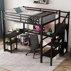Lit mezzanine Whisen Metal complet avec armoire, éclairage LED, bureau en L et USB, matériaux de qualité supérieure pour la stabilité