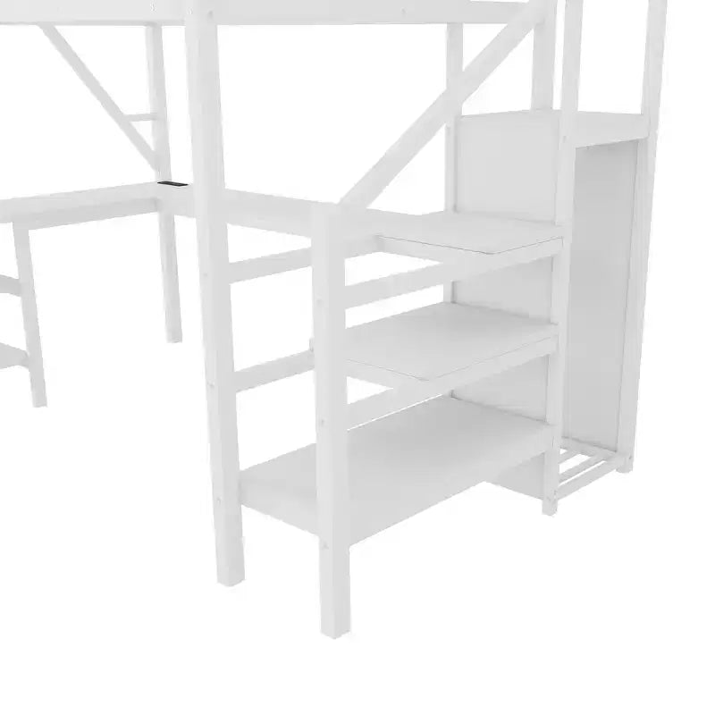 Lit mezzanine Whisen Metal complet avec armoire, éclairage LED, bureau en L et USB, matériaux de qualité supérieure pour la stabilité
