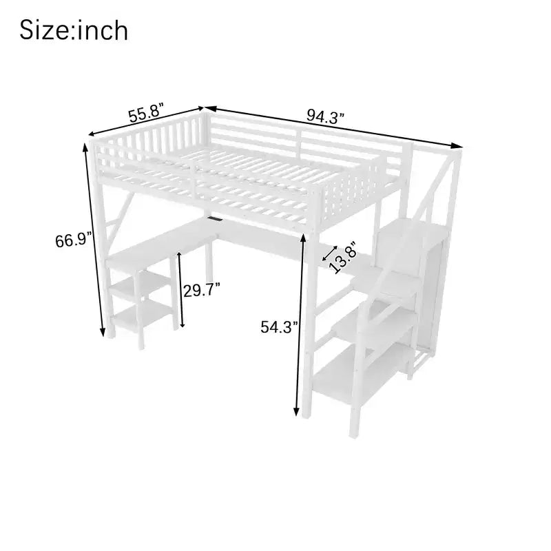 Lit mezzanine Whisen Metal complet avec armoire, éclairage LED, bureau en L et USB, matériaux de qualité supérieure pour la stabilité