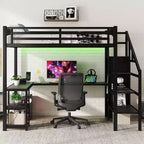 Lit mezzanine Whisen Metal complet avec armoire, éclairage LED, bureau en L et USB, matériaux de qualité supérieure pour la stabilité