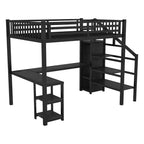 Lit mezzanine Whisen Metal complet avec armoire, éclairage LED, bureau en L et USB, matériaux de qualité supérieure pour la stabilité