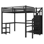 Lit mezzanine Whisen Metal complet avec armoire, éclairage LED, bureau en L et USB, matériaux de qualité supérieure pour la stabilité
