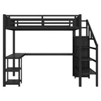 Lit mezzanine Whisen Metal complet avec armoire, éclairage LED, bureau en L et USB, matériaux de qualité supérieure pour la stabilité