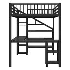 Lit mezzanine Whisen Metal complet avec armoire, éclairage LED, bureau en L et USB, matériaux de qualité supérieure pour la stabilité