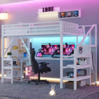 Lit mezzanine Whisen Metal complet avec armoire, éclairage LED, bureau en L et USB, matériaux de qualité supérieure pour la stabilité