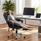 Fauteuil de bureau de direction à dossier hautCChaise de bureau en cuir PU noir avec repose-pieds, pivotement à 360° et support ergonomiqueCChaise d'ordinateur/gaming confortable pour la maison