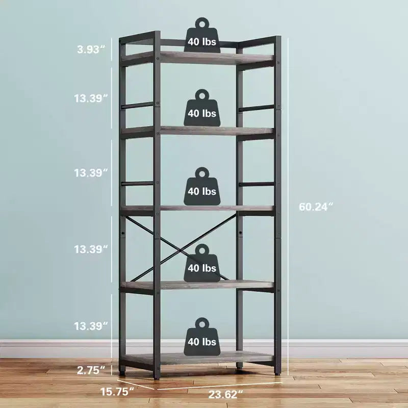 Étagère de cuisine à 5 niveaux Denkee, support de micro-ondes industriel, bar à café pour petits espaces, étagère de cuisine autoportante avec rangement, noir/marron/gris
