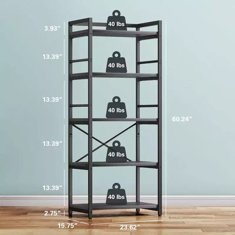 Étagère de cuisine à 5 niveaux Denkee, support de micro-ondes industriel, bar à café pour petits espaces, étagère de cuisine autoportante avec rangement, noir/marron/gris