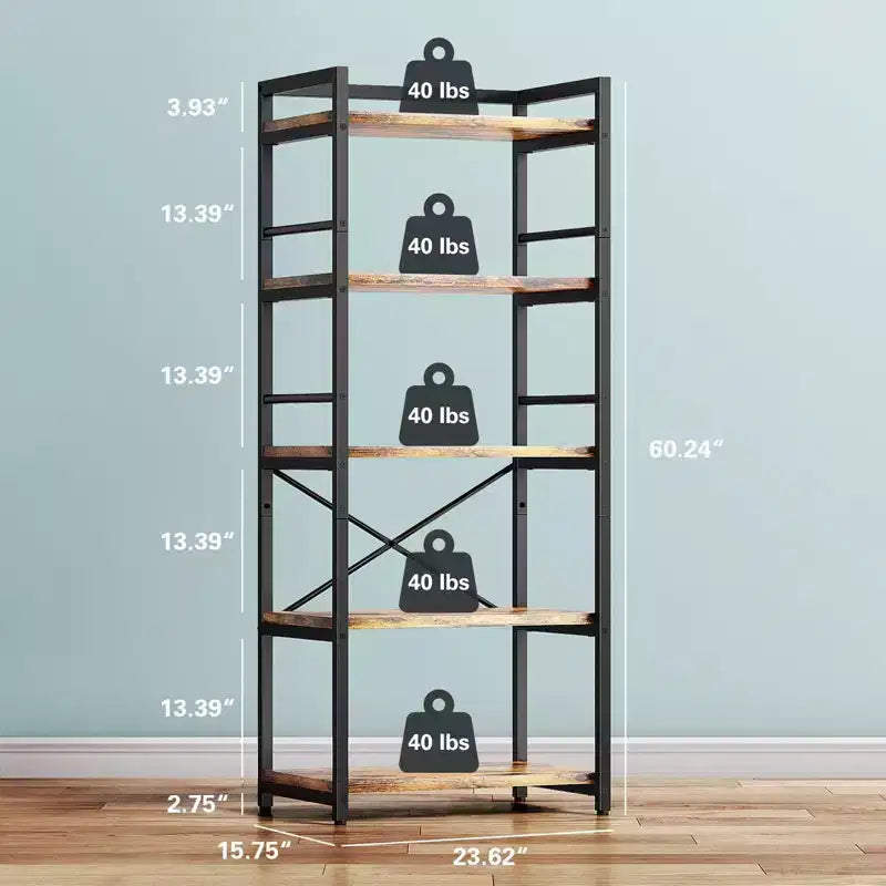 Étagère de cuisine à 5 niveaux Denkee, support de micro-ondes industriel, bar à café pour petits espaces, étagère de cuisine autoportante avec rangement, noir/marron/gris