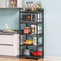 Denkee 5-Tier Baker Rack, Industrial Microwave Stand Shelf, Coffee Bar for Small Spaces, Free Standing Kitchen Shelf with Storage, Black/Brown/Gray