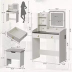 COZONY Coiffeuse avec Miroir LED et Station de Charge, Petite Coiffeuse de Maquillage avec 2 Tiroirs, Tabouret de Rangement