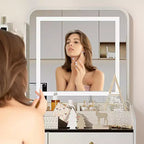 COZONY Coiffeuse avec Miroir LED et Station de Charge, Petite Coiffeuse de Maquillage avec 2 Tiroirs, Tabouret de Rangement