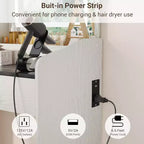 COZONY Coiffeuse avec Miroir LED et Station de Charge, Petite Coiffeuse de Maquillage avec 2 Tiroirs, Tabouret de Rangement
