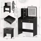 COZONY Coiffeuse avec Miroir LED et Station de Charge, Petite Coiffeuse de Maquillage avec 2 Tiroirs, Tabouret de Rangement
