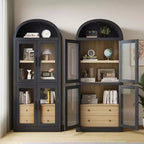 Bibliothèque cintrée avec portes et tiroirs, étagère de ferme, profondeur de 40,2 cm, étagères de rangement de 181,4 cm de haut, vitrine en bois, bibliothèques arrondies
