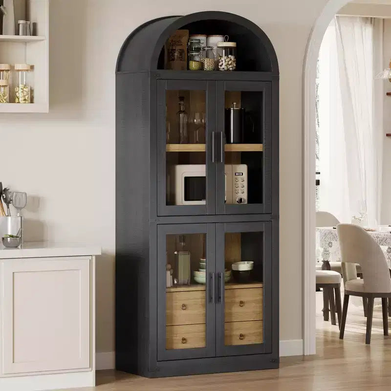 Bibliothèque cintrée avec portes et tiroirs, étagère de ferme, profondeur de 40,2 cm, étagères de rangement de 181,4 cm de haut, vitrine en bois, bibliothèques arrondies