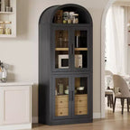Bibliothèque cintrée avec portes et tiroirs, étagère de ferme, profondeur de 40,2 cm, étagères de rangement de 181,4 cm de haut, vitrine en bois, bibliothèques arrondies