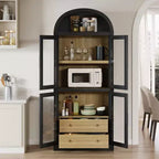 Bibliothèque cintrée avec portes et tiroirs, étagère de ferme, profondeur de 40,2 cm, étagères de rangement de 181,4 cm de haut, vitrine en bois, bibliothèques arrondies