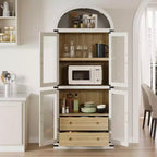 Bibliothèque cintrée avec portes et tiroirs, étagère de ferme, profondeur de 40,2 cm, étagères de rangement de 181,4 cm de haut, vitrine en bois, bibliothèques arrondies