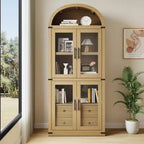 Bibliothèque cintrée avec portes et tiroirs, étagère de ferme, profondeur de 40,2 cm, étagères de rangement de 181,4 cm de haut, vitrine en bois, bibliothèques arrondies
