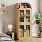 Bibliothèque cintrée avec portes et tiroirs, étagère de ferme, profondeur de 40,2 cm, étagères de rangement de 181,4 cm de haut, vitrine en bois, bibliothèques arrondies