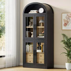 Bibliothèque cintrée avec portes et tiroirs, étagère de ferme, profondeur de 40,2 cm, étagères de rangement de 181,4 cm de haut, vitrine en bois, bibliothèques arrondies