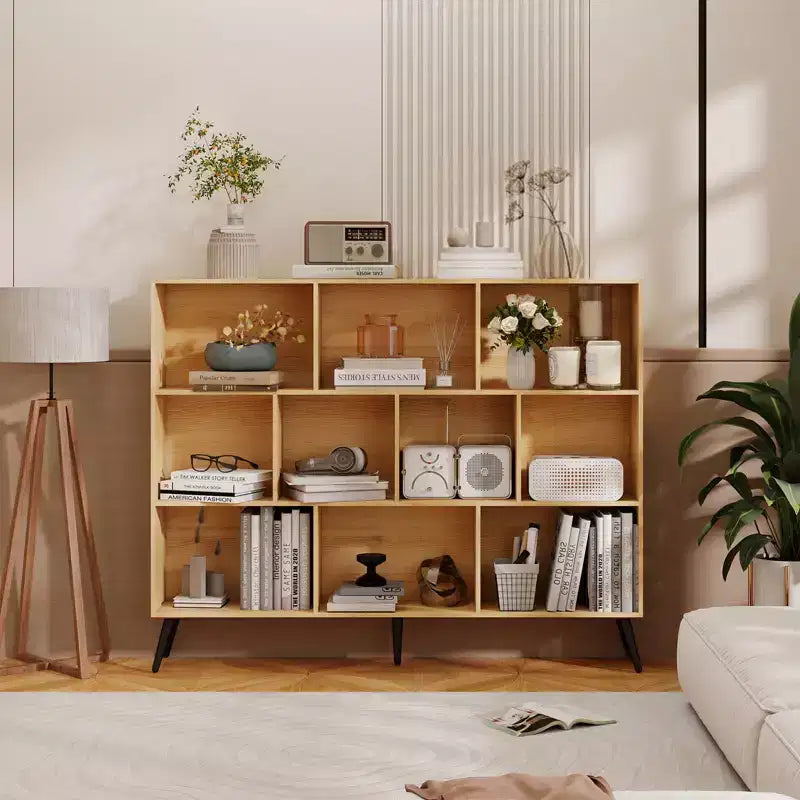 Étagère à 10 cubes en bois, meuble de rangement à 3 niveaux avec 5 pieds en fer et système anti-basculement, étagère de présentation ouverte pour bureau à domicile