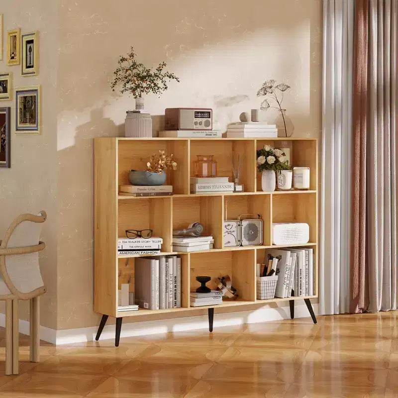 Étagère à 10 cubes en bois, meuble de rangement à 3 niveaux avec 5 pieds en fer et système anti-basculement, étagère de présentation ouverte pour bureau à domicile