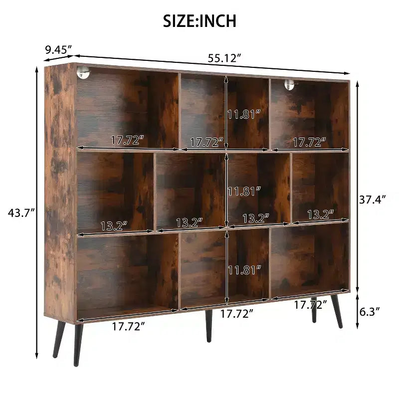 Étagère à 10 cubes en bois, meuble de rangement à 3 niveaux avec 5 pieds en fer et système anti-basculement, étagère de présentation ouverte pour bureau à domicile