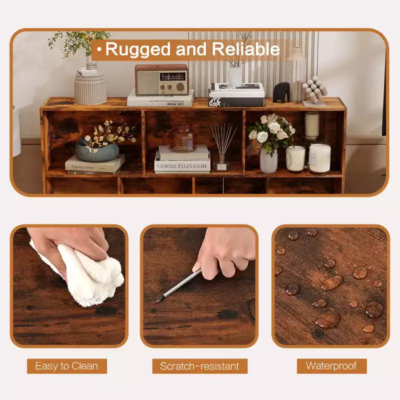 Étagère à 10 cubes en bois, meuble de rangement à 3 niveaux avec 5 pieds en fer et système anti-basculement, étagère de présentation ouverte pour bureau à domicile
