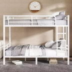 Okak 82.7/77.56IN Bunk Bed with Metal Frame, Space-Saving Bed Frames with Ladder and Safety Guardrails, Twin Bed for Kid