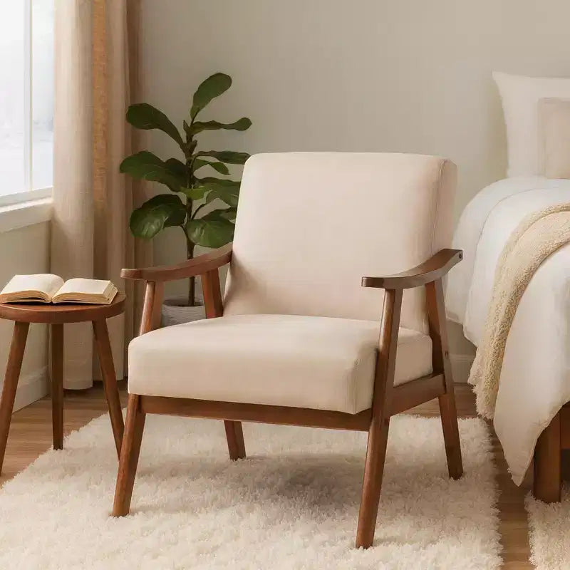 Fauteuil d'appoint en bois massif de style Mid-Century Homy Casa pour salon ou coin lecture