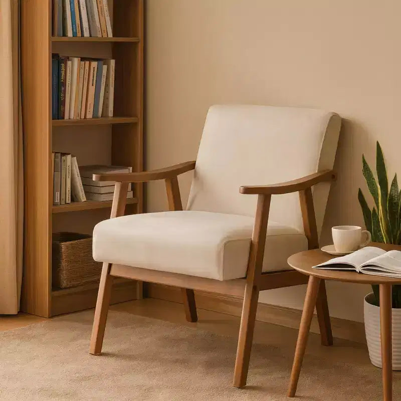 Fauteuil d'appoint en bois massif de style Mid-Century Homy Casa pour salon ou coin lecture