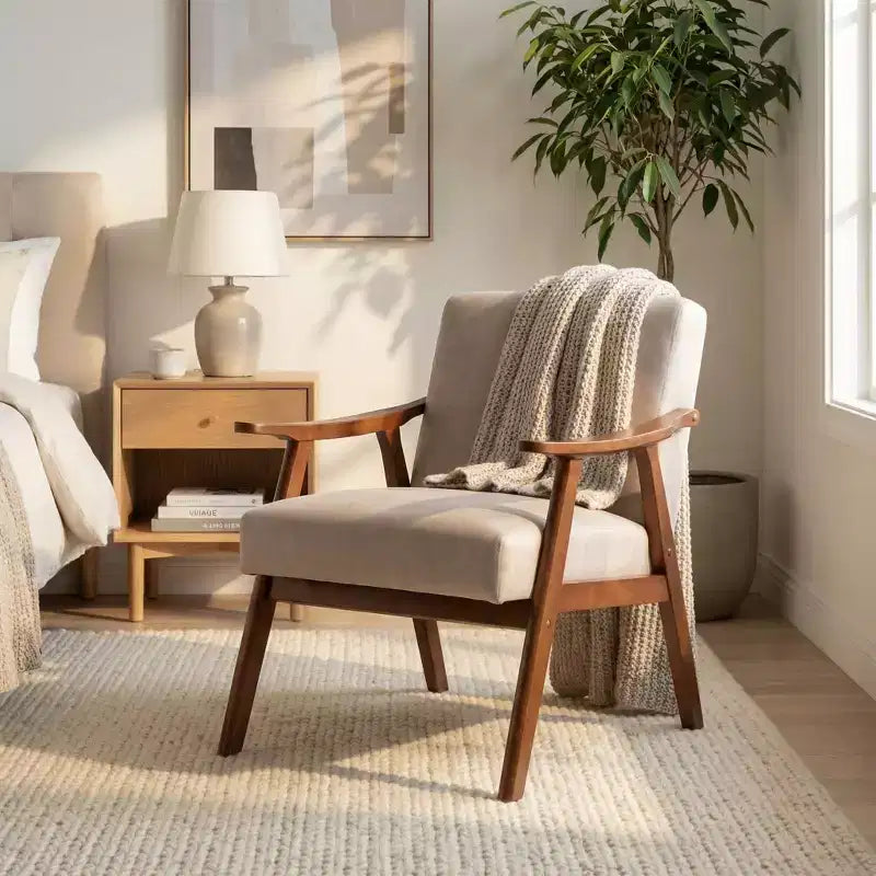 Fauteuil d'appoint en bois massif de style Mid-Century Homy Casa pour salon ou coin lecture