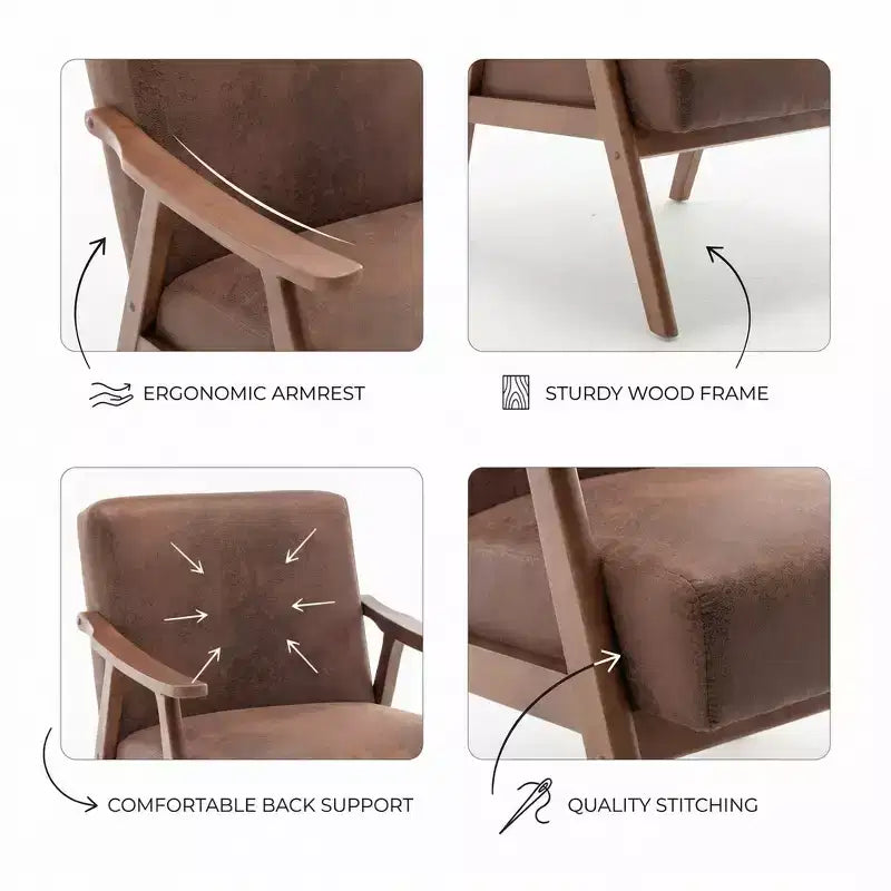 Fauteuil d'appoint en bois massif de style Mid-Century Homy Casa pour salon ou coin lecture
