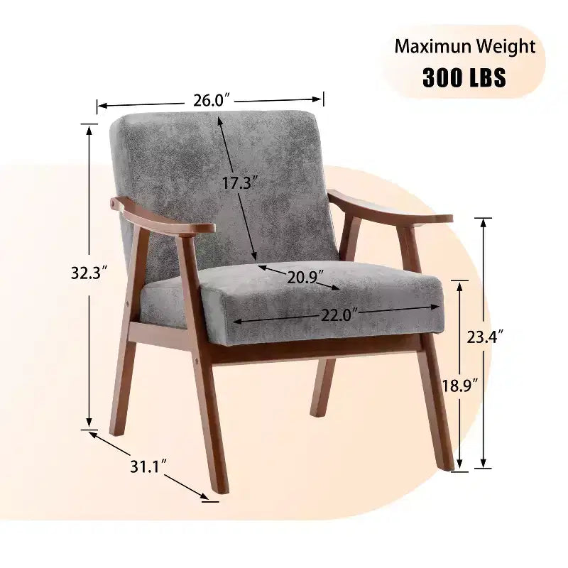 Fauteuil d'appoint en bois massif de style Mid-Century Homy Casa pour salon ou coin lecture