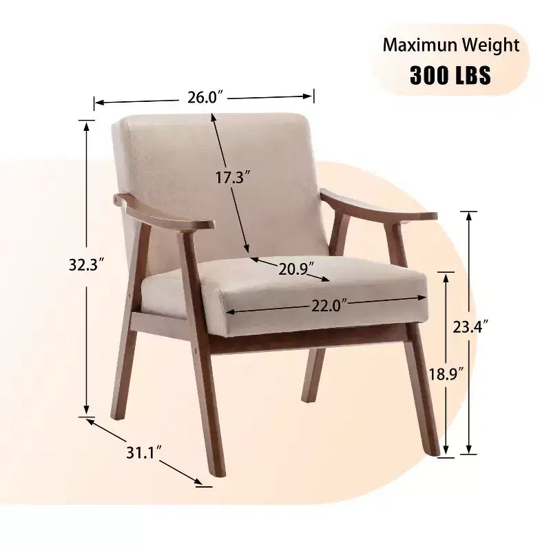 Fauteuil d'appoint en bois massif de style Mid-Century Homy Casa pour salon ou coin lecture