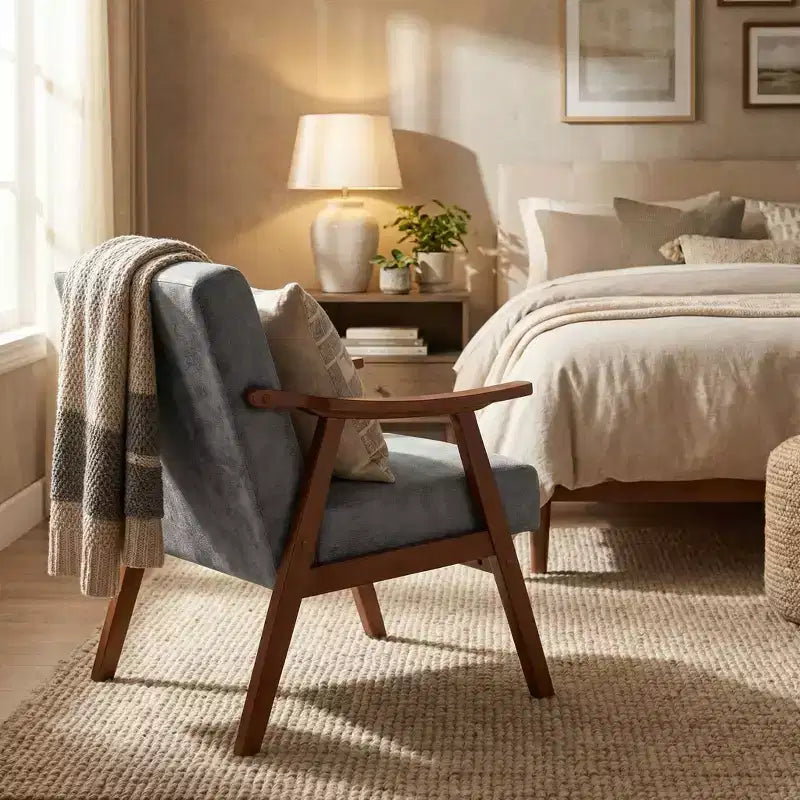 Fauteuil d'appoint en bois massif de style Mid-Century Homy Casa pour salon ou coin lecture