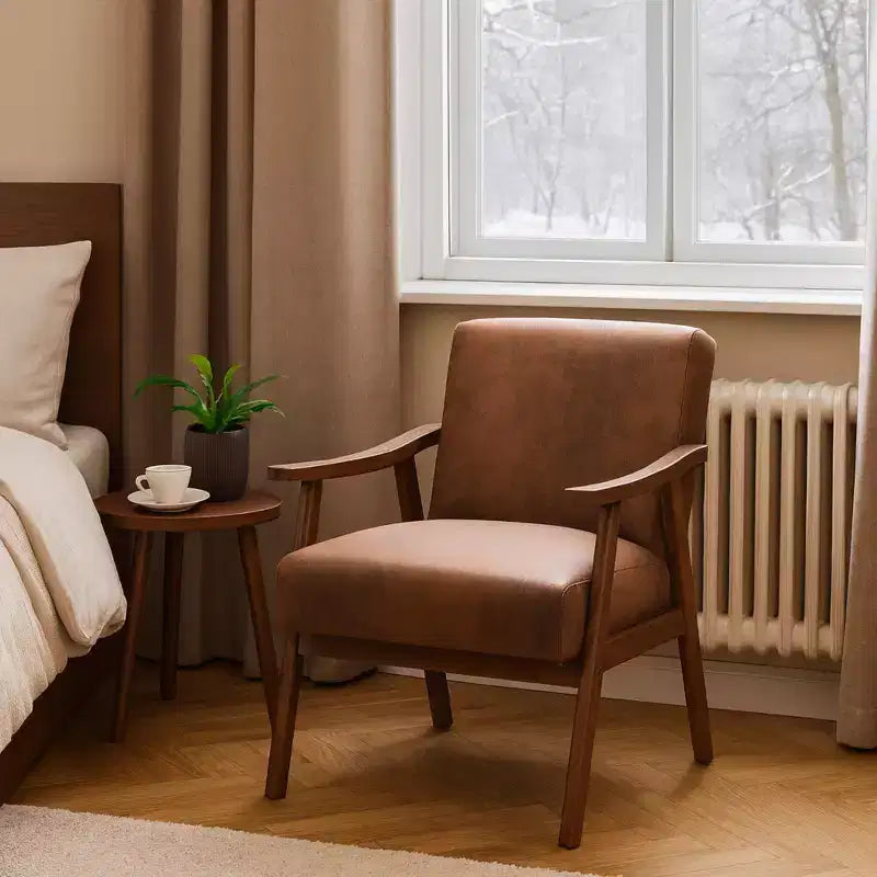 Fauteuil d'appoint en bois massif de style Mid-Century Homy Casa pour salon ou coin lecture