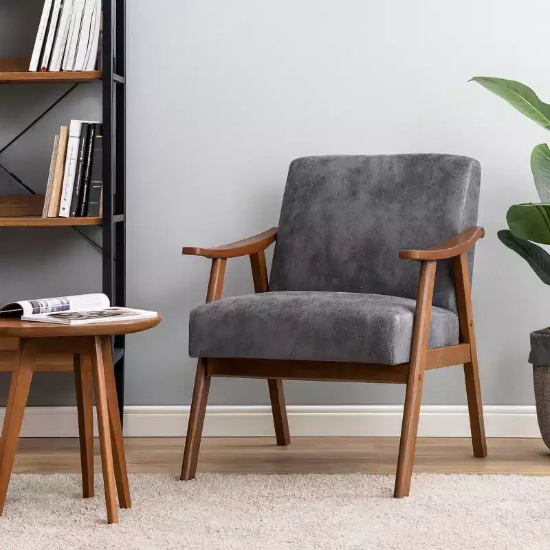 Fauteuil d'appoint en bois massif de style Mid-Century Homy Casa pour salon ou coin lecture