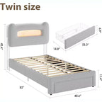 Cadre de lit simple - Tête de lit de rangement à 2 niveaux, lit plateforme rembourré avec station de charge et tiroir, beige (pour enfants/garçons/filles)