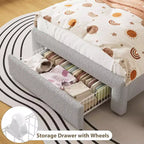 Cadre de lit simple - Tête de lit de rangement à 2 niveaux, lit plateforme rembourré avec station de charge et tiroir, beige (pour enfants/garçons/filles)