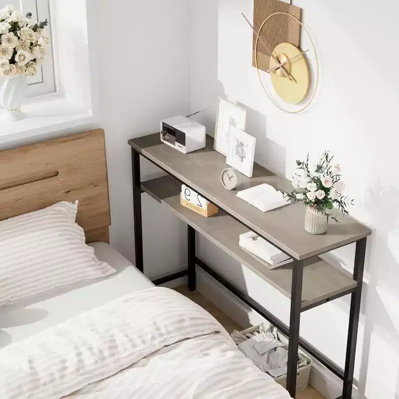Console avec rangement, table d'entrée, table de style campagnard de 100 cm avec étagères réglables pour entrée, salon, couloir, chambre