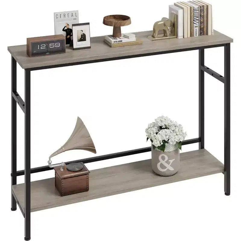 Console avec rangement, table d'entrée, table de style campagnard de 100 cm avec étagères réglables pour entrée, salon, couloir, chambre