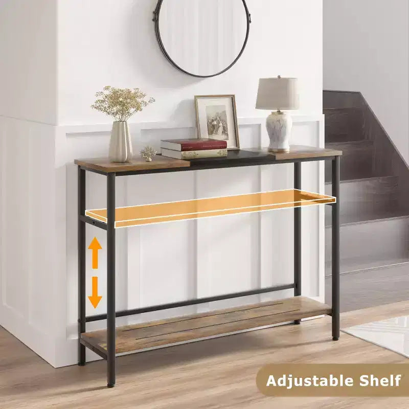 Console avec rangement, table d'entrée, table de style campagnard de 100 cm avec étagères réglables pour entrée, salon, couloir, chambre